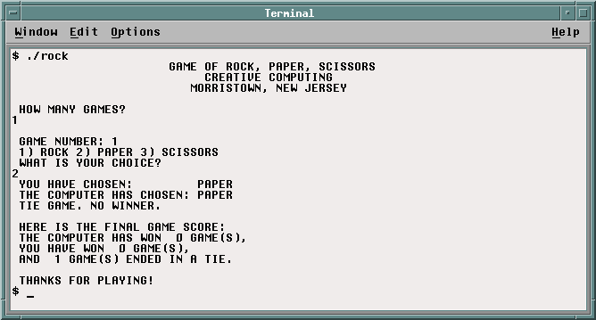 Rock-Paper-Scissors in FORTRAN 77