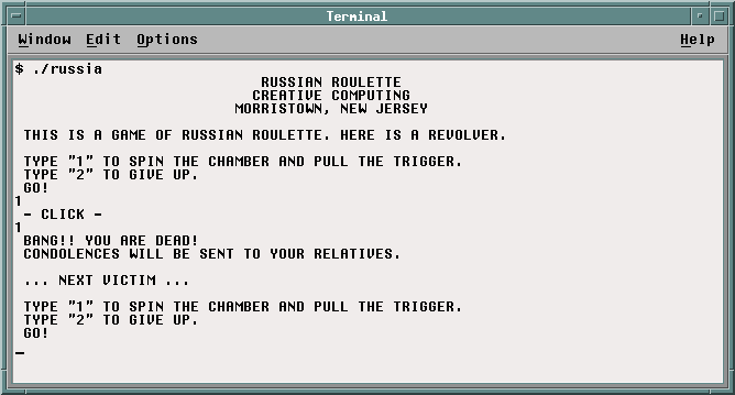 Russian Roulette - FORTRAN Computer Games